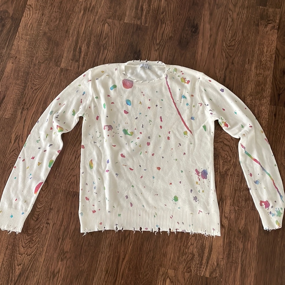 Fate splatter frayed sweater size S